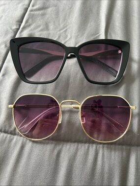Aldo Black Cat-Eye & Gold Round Sunglasses with Purple Lenses